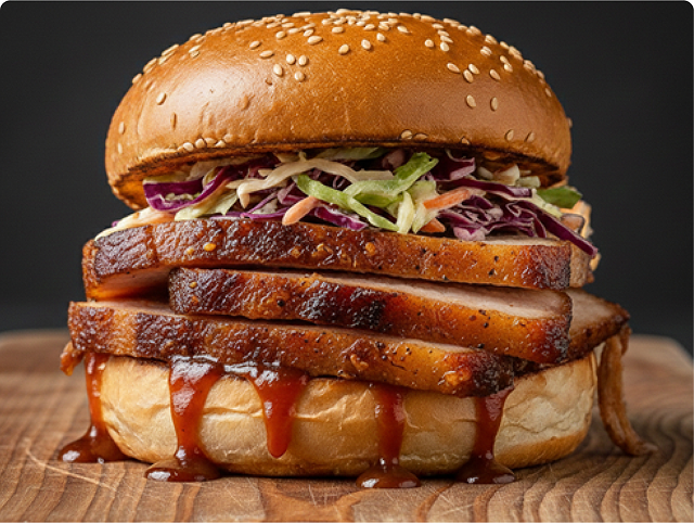 Smokey Pulled Pork Belly Burger